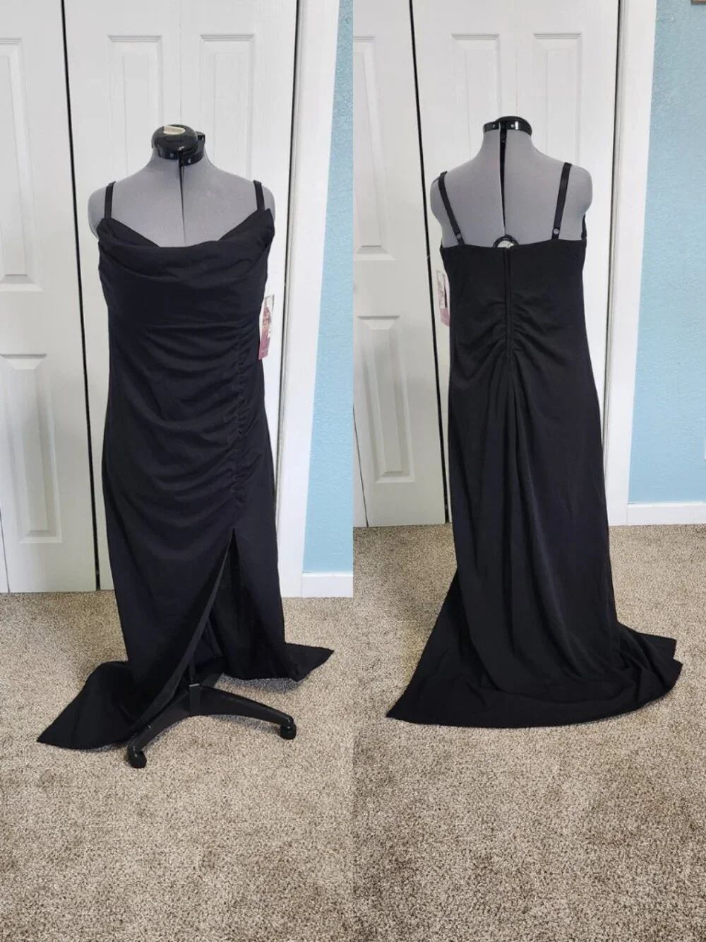Emerald Sundae Dress Plus Size 16 Black Ruched Cowl Neck Maxi Dress NWT
